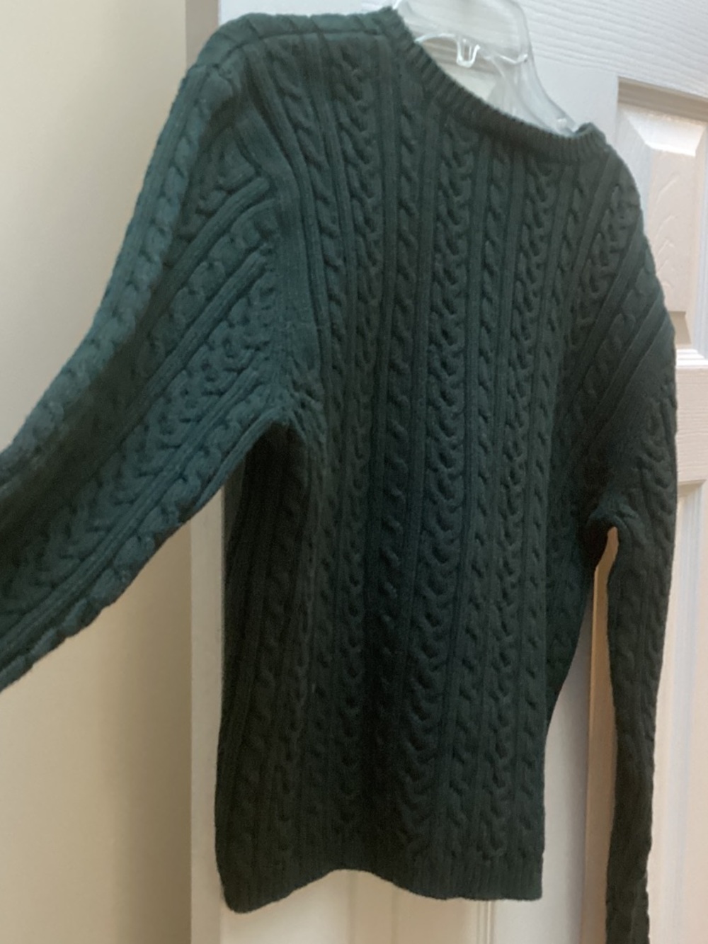 Talbots sweater Dark Green Cable Knit Crewneck cotton Large petite (fits smaller - Picture 8 of 8